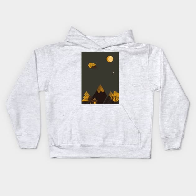 Night under the moon. Outdoor lovers design. Camping in mountains. Sun & Moon Artwork With mountains. Boho art of moon at night and terracotta mountains. Kids Hoodie by waltzart